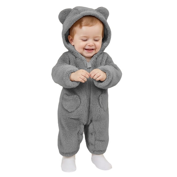 JAJAHO Baby Boys Girls Snowsuits Winter Warm Hooded With Ears Design Soft Cozy Fuzzy Jumpsuits For 0-12 Months Stylish One-Pieces