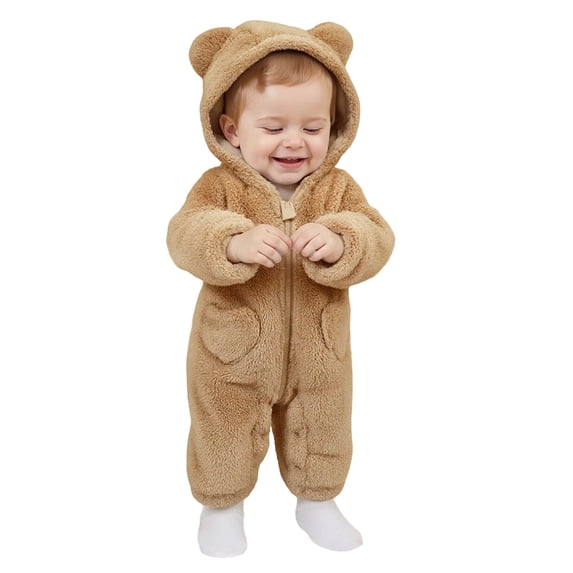 JAJAHO Baby Boys Girls Snowsuits Winter Warm Hooded With Ears Design Soft Cozy Fuzzy Jumpsuits For 0-12 Months Trendy One-Pieces