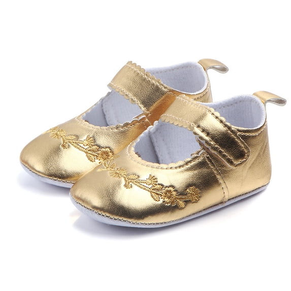 JAJAHO Baby First Walking Shoes Girls Infant Sneakers PU Leather Floral Embroidery Lightweight Hook And Loop Soft Sole Stylish Shoe