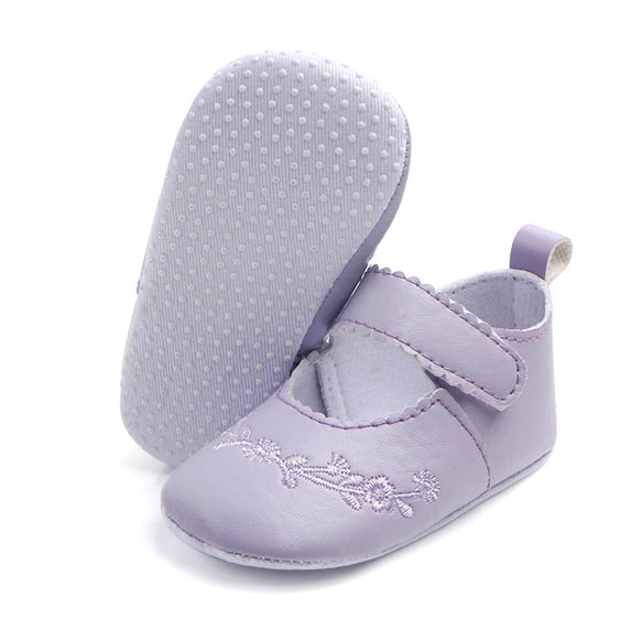 JAJAHO Baby First Walking Shoes Girls Infant Sneakers PU Leather Floral Embroidery Lightweight Hook And Loop Soft Sole Trendy Shoe