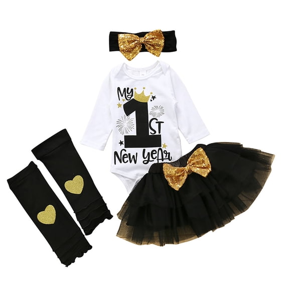 JAJAHO Baby Girl Clothes 4PCS Set Long Sleeve Letter Print Romper Bodysuits With Tutu Skirt Headband Leg Warmers Carnival Stylish Outfit