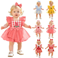 thumbnail image 1 of JAJAHO Baby Girl Clothes Romper Dress Flutter Sleeve Bow Cue Cartoon Fruit Design Bodysuits With Headbands 2 Piece Set 0-18M Lovely Onesie, 1 of 9