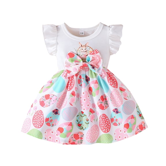 JAJAHO Baby Girl Clothes Toddler Dress Easter Bunny Print Ruffle Short Sleeve Holiday Dress For 3M-3Y Stylish Dresses