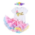 thumbnail image 1 of JAJAHO Baby Girls Birthday Party Outfit Short Sleeve Romper Bodysuits With Tutu Skirts Headband Cute Toddler Celebration 3 Piece Comfortable Outfit, 1 of 4