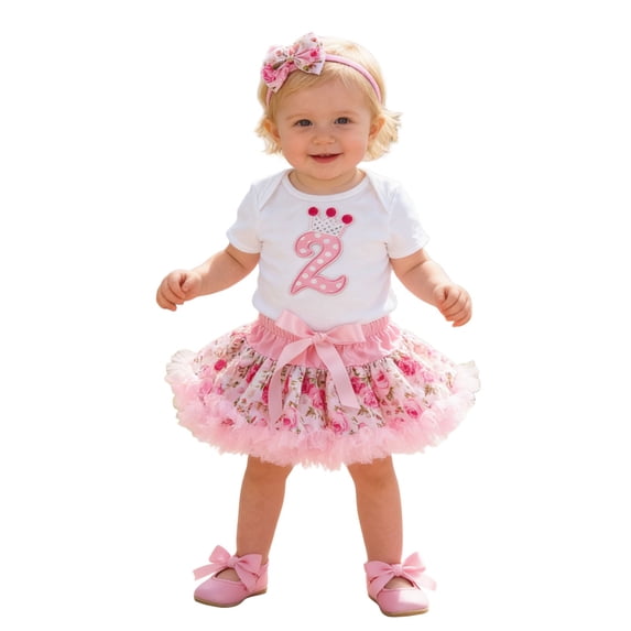 JAJAHO Baby Girls Birthday Party Outfit Short Sleeve Romper Bodysuits With Tutu Skirts Headband Cute Toddler Celebration 3 Piece Versatile Outfit