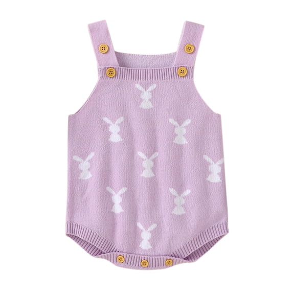 JAJAHO Baby Girls Easter Bunny Bodysuit Adjustable Straps Knitted Cute Rabbit Design Summer Toddler Girl Romper Clothes 0-18M Stylish Onesie