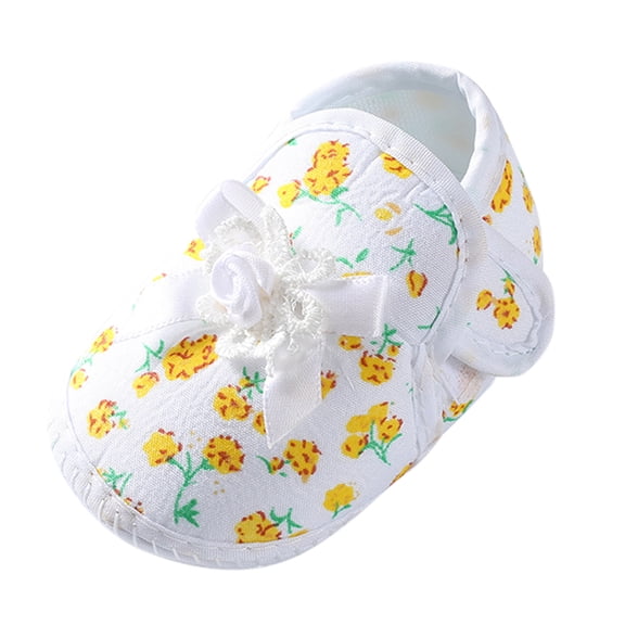 JAJAHO Baby Girls First Walking Shoes Soft Sole Toddler Bow Floral Hook And Loop Non- Sneakers 0-12 Months Versatile Shoe
