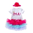 thumbnail image 1 of JAJAHO Birthday Girl Outfit Toddler Baby Girls Clothes Short Sleeve Romper Bodysuits With Tutu Skirts Headband Cute Celebration 3 Piece Comfortable Outfit, 1 of 4