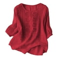 thumbnail image 1 of JAJAHO Boho Linen T Shirt For Women Long Sleeve Casual Loose Fit Crewneck Solid Color Top Floral Embroidered Stylish Tops, 1 of 3