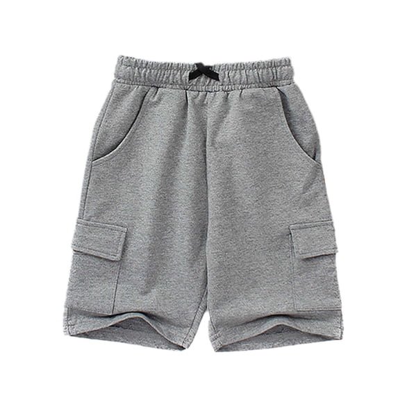 JAJAHO Boys Athletic Cargo Shorts Kids Sport Casual Drawstring Summer Running Solid Color Multi Pockets Loose Fit Straight Leg Shorts 4-12Y Soft Trousers