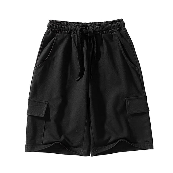 JAJAHO Boys Athletic Cargo Shorts Kids Sport Casual Drawstring Summer Running Solid Color Multi Pockets Loose Fit Straight Leg Shorts 4-12Y Trendy Trousers