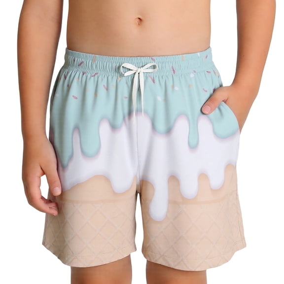 JAJAHO Boys Athletic Shorts Ice Cream Print Stretch Casual Drawsrting Loose Fit Running Shorts For Kids 2-14Y Soft Bottoms