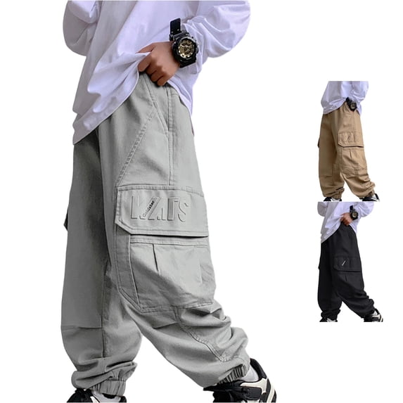 JAJAHO Boys Baggy Cargo Pants With Multi Pockets Streetwear Ankle-Tied Pants For Kids And Teens 5-16Y