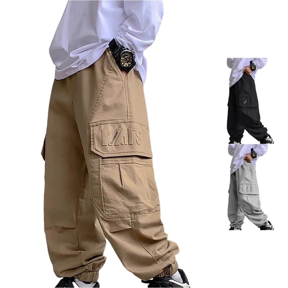 JAJAHO Boys Baggy Cargo Pants With Multi Pockets Streetwear Ankle-Tied Pants For Kids And Teens 5-16Y