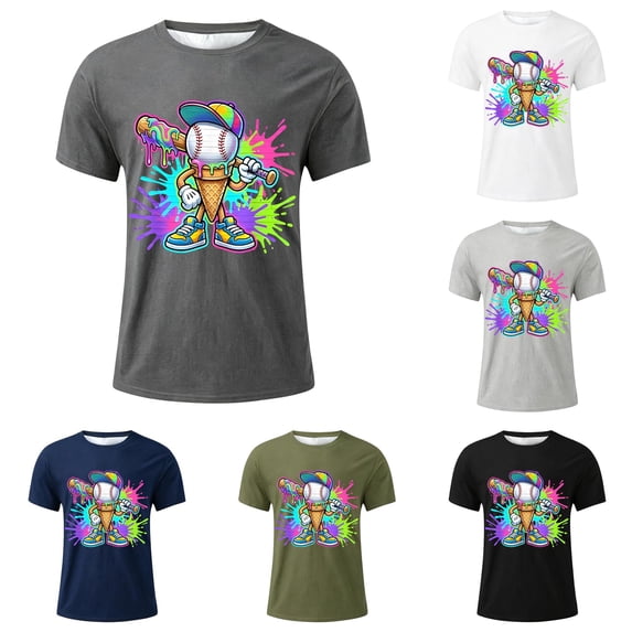 JAJAHO Boys Baseball Ice Cream T-Shirt, Graphic Tees For Kids Youth, Sizes 2-13Y