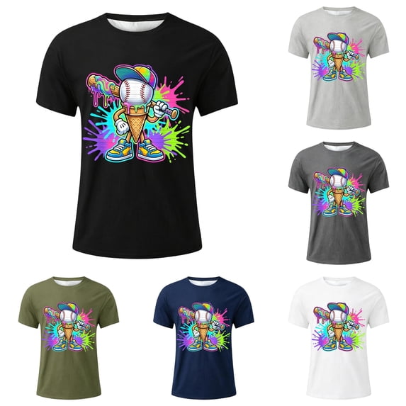JAJAHO Boys Baseball Ice Cream T-Shirt, Graphic Tees For Kids Youth, Sizes 2-13Y