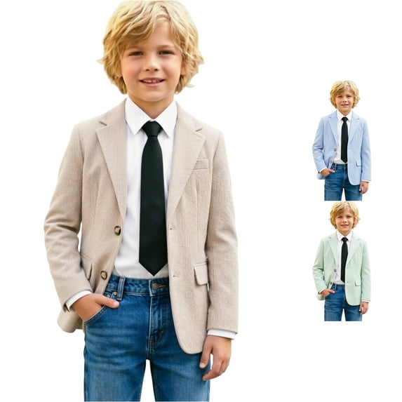 JAJAHO Boys Blazer Kids Suit Jacket Striped Formal Dress Slim Fit Coat Sizes 5-14Y