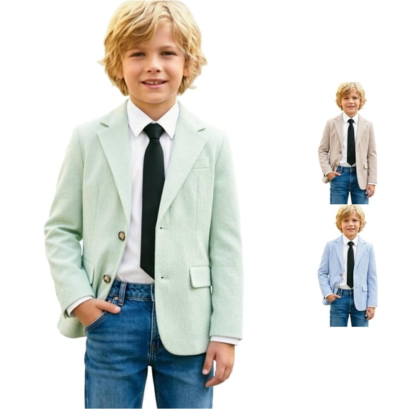 JAJAHO Boys Blazer Kids Suit Jacket Striped Formal Dress Slim Fit Coat Sizes 5-14Y