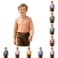thumbnail image 1 of JAJAHO Boys Button Down Shirt Long Sleeve Plaid Dress Shirts With Pocket Stand Collar Regular Fit Blouses Formal Wear For Kids 2-14Y Versatile Tops, 1 of 4