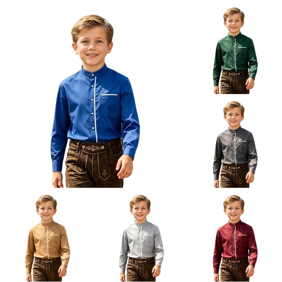 JAJAHO Boys Button Down Shirt Long Sleeve Stand Collar Regular Fit Dress Shirts School Uniform Formal Wear For Kids 2-14Y Soft Tops