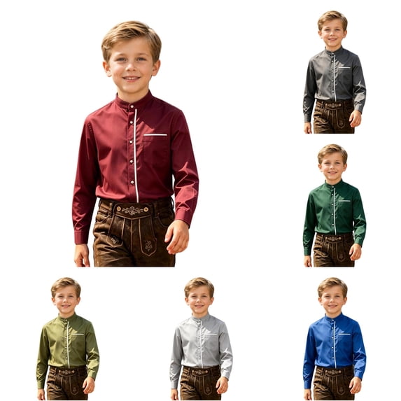 JAJAHO Boys Button Down Shirt Long Sleeve Stand Collar Regular Fit Dress Shirts School Uniform Formal Wear For Kids 2-14Y Trendy Tops