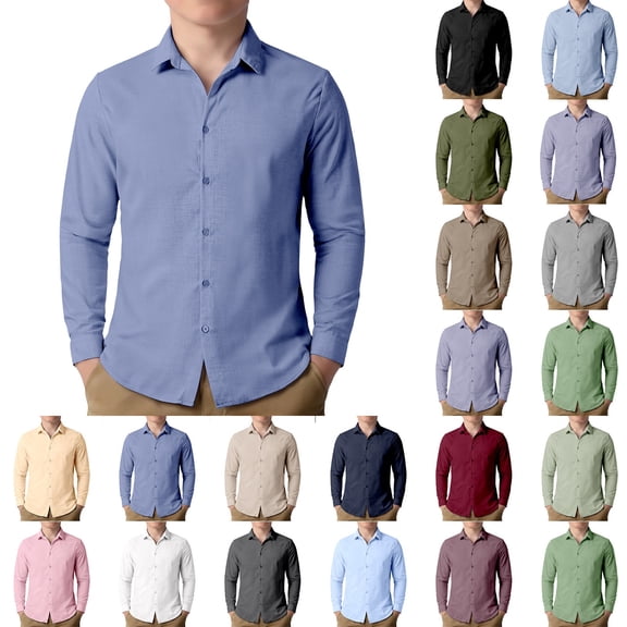 JAJAHO Boys Button Up Shirts Breathable Linen Button Down Collar Casual Shirt For Kids Comfortable Long Sleeve Solid Color Basic Top 5-16Y