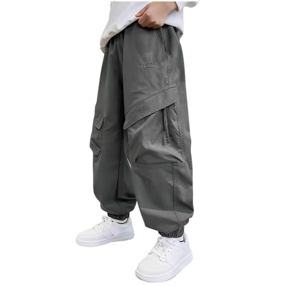 JAJAHO Boys Cargo Jogger Pants Casual Loose Fit Elastic Waist Multiple Pockets Ankle-Tied Sweatpants For Kids Teens Comfortable Soft Trousers