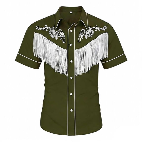 JAJAHO Boys Cowboy Shirt Tassels Short Sleeve Button Down Regular Fit Casual Hippie Shirts For Kids 4-13 Years Trendy Tops