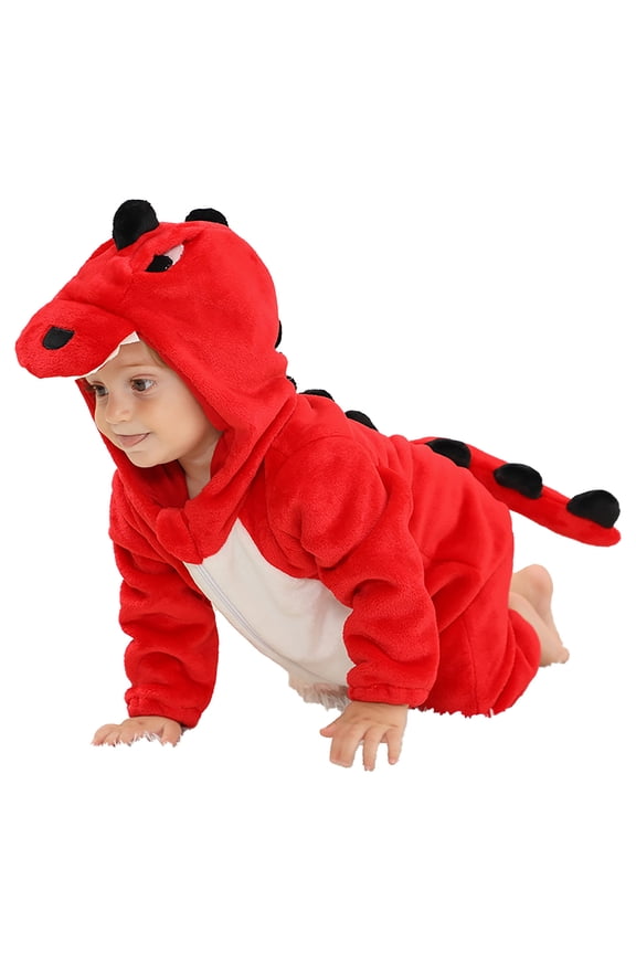 Boys Dinosaur Romper Winter Fluffy Jumpsuit Soft Flannel Long Sleeve Hooded Baby Toddler Performance Outfit For 3M-5Y Cozy One-Pieces