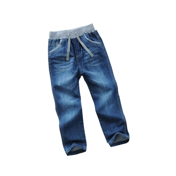 JAJAHO Boys Elastic Waist Jeans Kids Straight Leg Mid Rise Drawstring Denim Pants With Pockets 2-14 Years Stylish Trousers