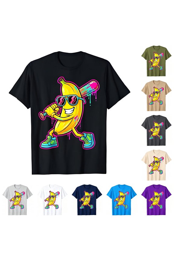 Boys Funny Graphic Tees Baseball Banana Printed Short Sleeve Crew Neck T-Shirts For Kids 2-13Y