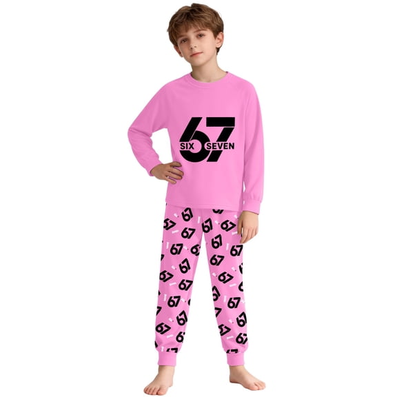 JAJAHO Boys Girls 2 Piece Home Clothes Outfits Soft 67 Printed Long Sleeve Top Pants Comfortable Playwear For Kids 2-10 Years