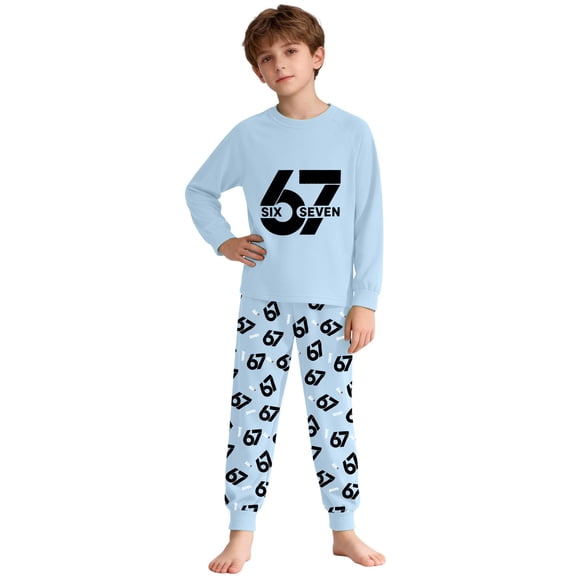 JAJAHO Boys Girls 2 Piece Home Clothes Outfits Soft 67 Printed Long Sleeve Top Pants Comfortable Playwear For Kids 2-10 Years
