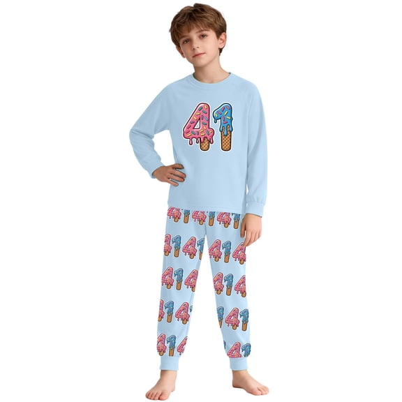 JAJAHO Boys Girls 2 Piece Outfits 41 Shirts Pants Set Ice Print Long Sleeve Soft Top Boy Girl Home Clothes Leisure Outfit