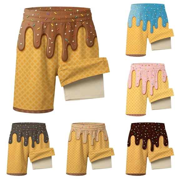 JAJAHO Boys Girls Athletic Shorts With Liner Ice Cream Printed Loose Fit 2 In 1 Running Shorts With Pockets For Unisex Kids 2-14Y
