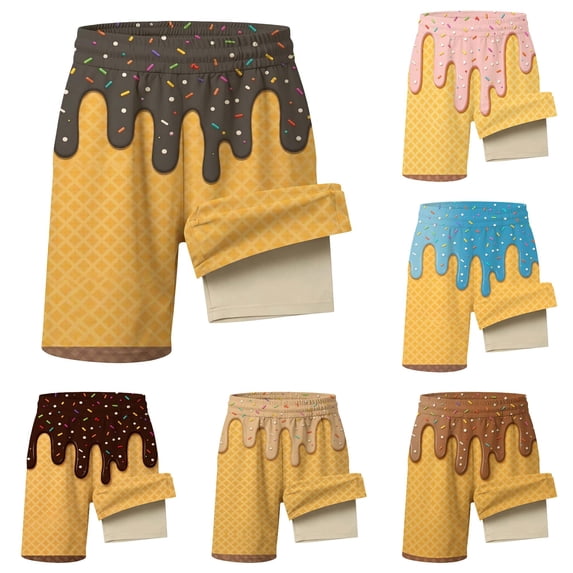 JAJAHO Boys Girls Athletic Shorts With Liner Ice Cream Printed Loose Fit 2 In 1 Running Shorts With Pockets For Unisex Kids 2-14Y