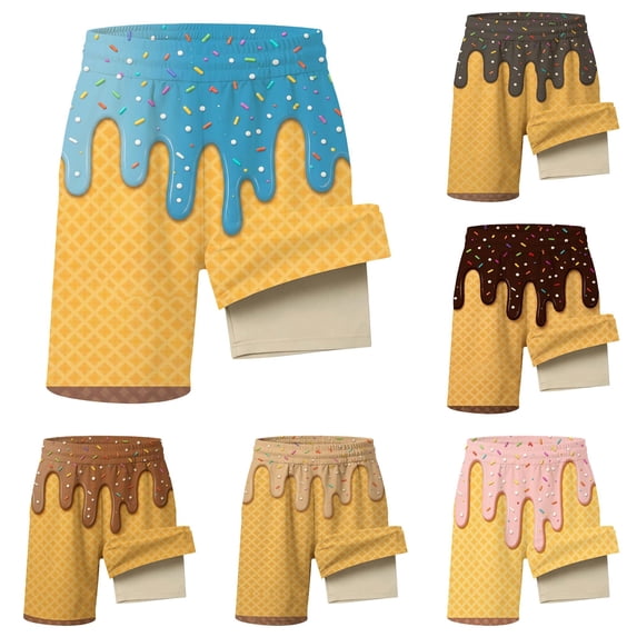 JAJAHO Boys Girls Athletic Shorts With Liner Ice Cream Printed Loose Fit 2 In 1 Running Shorts With Pockets For Unisex Kids 2-14Y