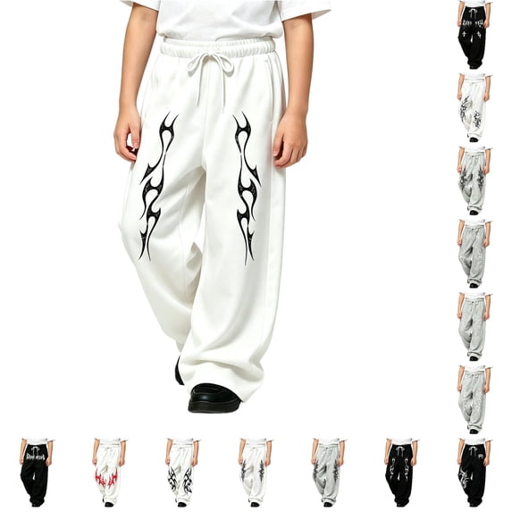 JAJAHO Boys Girls Baggy Sweatpants Gothic Graphic Drawstring Wide Leg Y2k Pants For Kids Teens 4-15Y