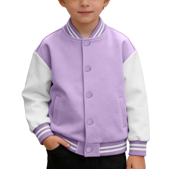 JAJAHO Boys Girls Baseball Jacket Color Block Long Sleeve Button Front Casual Coat For Kids Unisex Outerwear Bomber Jackets 3-12 Years Stylish Tops