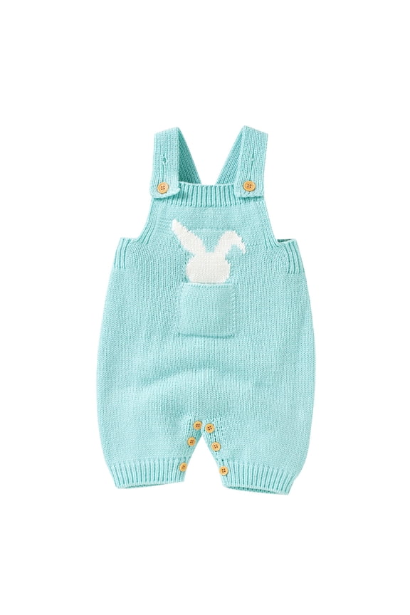 Boys Girls Easter Jumpsuits Toddler Baby Clothes Knitted Sleeveless Cute Bunny Overalls Casual Playwear For Infant 0-18M Trendy Onesie