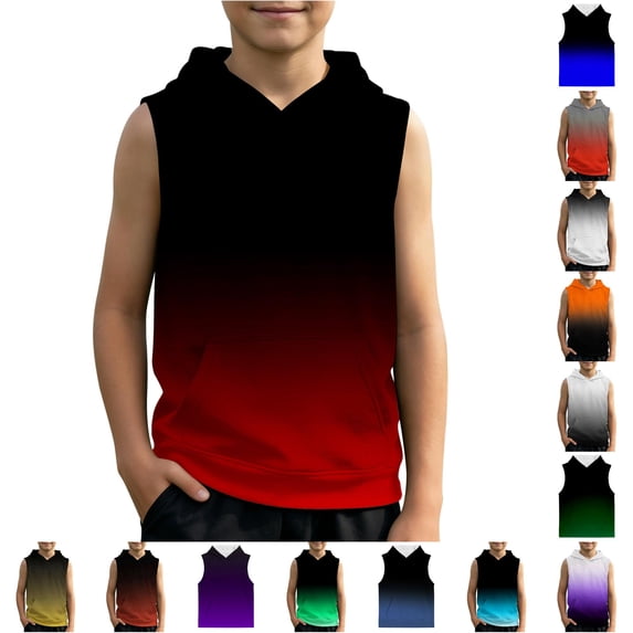 JAJAHO Boys Girls Gradient Hooded Tank Top For Kids Sleeveless Summer Hoodies With Pocket Loose Fit Casual Playwear 2-12Y Stylish Tops