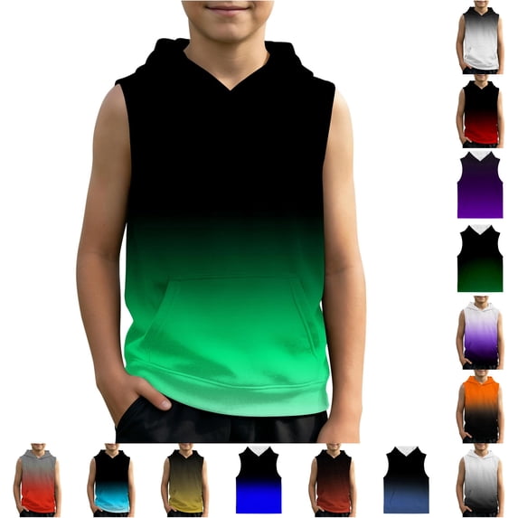 JAJAHO Boys Girls Gradient Hooded Tank Top For Kids Sleeveless Summer Hoodies With Pocket Loose Fit Casual Playwear 2-12Y Stylish Tops
