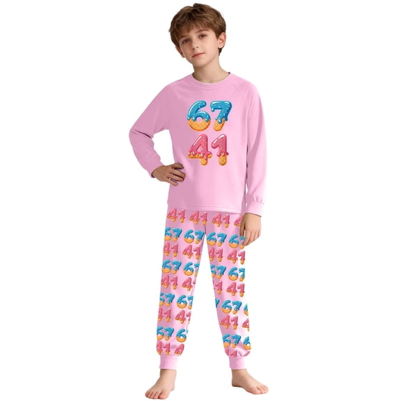 JAJAHO Boys Girls Long Sleeve Set 2 Piece Home Clothes Outfits Kids Number Print Round Neck Top Pants Comfortable Soft Outfit