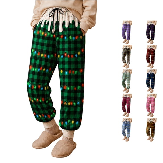 JAJAHO Boys Girls Pajamas Pants Christmas Sleepwear Bottoms Sizes 1-13 Drawstring Kids Loungewear Pants