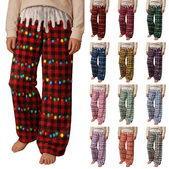 JAJAHO Boys Girls Pajamas Pants Christmas Sleepwear Bottoms Sizes 3-14 Wide Leg Kids Loungewear Pants