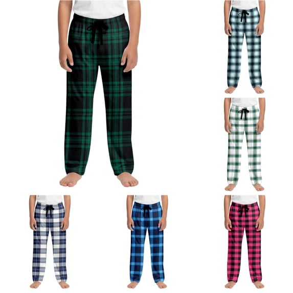 JAJAHO Boys Girls Pajamas Pants Sizes 3-14 Plaid Loose Straight Leg Kids Sleepwear Bottoms