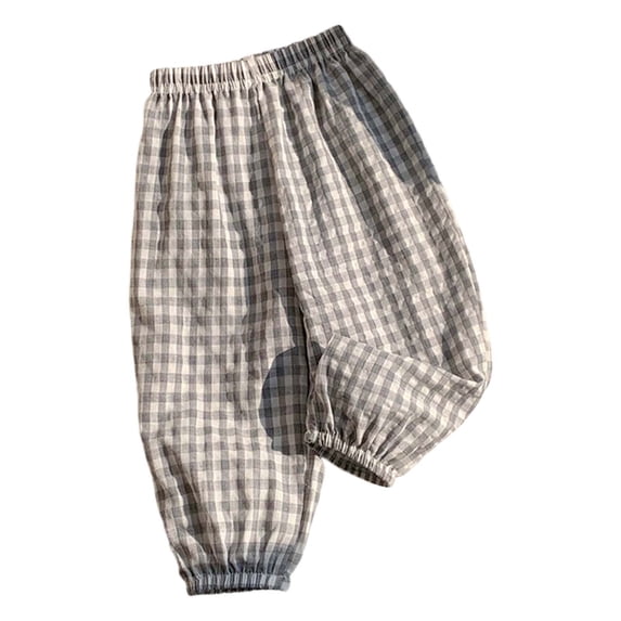 JAJAHO Boys Girls Plaid Pants Kids Toddler Summer Lightweight Elastic Waist Ankle-Tied Pants 1-6Y Stylish Trousers