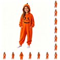 thumbnail image 1 of JAJAHO Boys Girls Pumpkin Face Jumpsuit Soft Flannel Pajama Halloween Long Sleeve Loose Hooded Onesie For Kids 4-14Y, 1 of 5