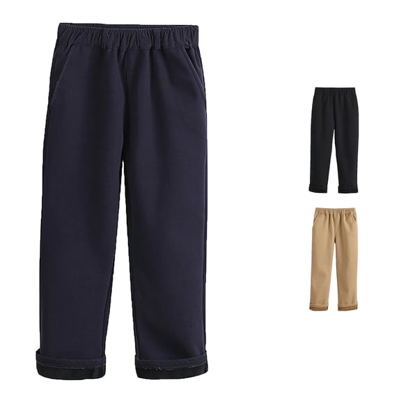 JAJAHO Boys Girls School Uniform Pants Warm Fuzzy Lining Dress Pants Kids Fall Winter Back To School Clothes Sizes 4-17Y