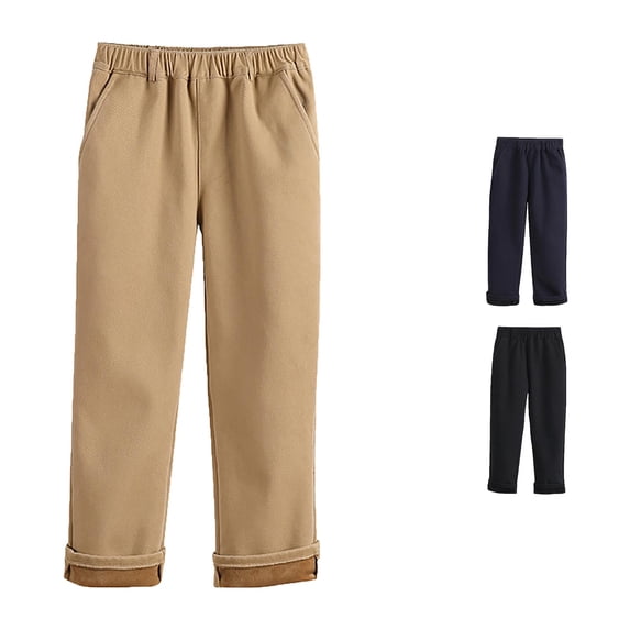 JAJAHO Boys Girls School Uniform Pants Warm Fuzzy Lining Dress Pants Kids Fall Winter Back To School Clothes Sizes 4-17Y